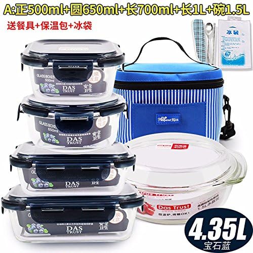 Yxhflo Borosilicate Pyrex Glass Containers Microwave Dedicated Fresh Cartridge Admit W/Cover Glass Bowl 5 Kit , Sapphire Blue 5 Piece A+ Party Packages