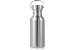 Volhoply 600 ml oisolerande enkelväggig vattenflaska, rostfritt stål återanvändbara vattenflaskor med handtag, BPA-fri & plas