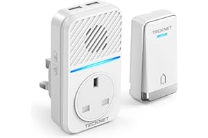 TECKNET 2-in-1 Plug-Through Wireless Doorbell with USB & AC Sockets, Self-Powered Doorbell, Doorbell & Charger in One, Save Your Wall Socket, 1300ft Range, IP65 Waterproof, 60 Chimes, LED Light Flash