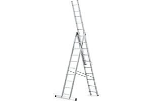 Drabest Scala Alluminio Allungabile 3x10 Gradini Scala Antiscivolo Uso Professionale Domestico max 150 kg Gancio gratuito