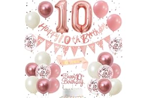 DEARLIVES 10th Birthday Decorations Retro Pink Rose Gold - Double Digits 10th Party Supplies Set for Women & Girls, birthday Banner, Pennant Flags, Cake Topper, Balloon Assortment (10th Pink Birthday Set)