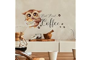 HGDESIGN® Wandtattoo Wandaufkleber Kaffee Zeit But First Coffee Eule Cappuccino Wandsticker Wanddeko für Küche Esszimmer (B)