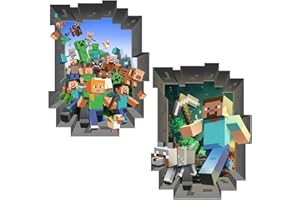 AUMXXJM Miinnecraft Wall Stickers, 2PCS DIY Creative Wall Decals Stickers 3D Wallpaper Stickers for Kids Cartoon Game Wall Sticker Kids Bedroom Playing Room Wall Decor Removable Glass Stickers (60x40CM)