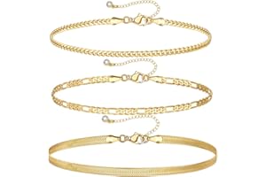 RIXERKOC Oro Tobilleras para Mujeres 14K Chapado en Oro Tobilleras Pulseras hechas a mano en capas Tobilleras Exquisito Regalos para Mujeres Niñas