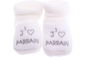 Fruit de ma passion Chaussons bébé brodés J'aime Parrain + coeur FDMP, 0/3mois couleur au choix