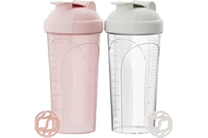 PZMLOASN 2 Stück Protein Shaker bottle 700ml - Auslaufsicherer Schraubdeckel - BPA-frei, aus babyflaschentauglichem Material, für Damen und Herren (Rosa+Weiß)