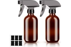 HOTUT 2 Bottiglie Spray in Vetro Ambrato Vuote da 240ml per la Pulizia, Bottiglie Spray Vuote in Vetro Ambrato con Spruzzatore a Grilletto e Impostazioni di Flusso di Nebbia Flacone Spray Vuoto Vetro