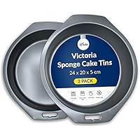 8" Round Victoria Sandwich Sponge Cake (2 Pack) Circular Black Carbon Fixed Base, Superior Baking Tins for Baking, Cakes, Pie