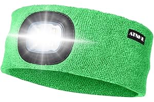 ATNKE LED Lighted Headband, USB Rechargeable Running Hat Ultra Bright 4 LED Waterproof Light Lamp Headlamp High Stretch Moisture Wicking Multi-Color