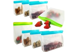 NEOWS 8 Bolsas de Silicona Reutilizables Verticales, Portabocadillos Reutilizable Niños, Bolsas ZIP Congelar Alimentos Reutilizables, Bolsas Herméticas Congeladores, PEVA Bolsas Silicona Reutilizables