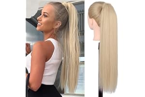 JUZIVIEE Ponytail Extensions Clip in Haarteil Pferdeschwanz Extension Blond Lang Glatt Haarverlängerunge Verlängerung Kunsthaar Natürliches Zopf Magic Paste Wrap Around Ponytail Hairpiece 70cm 24/613 081F