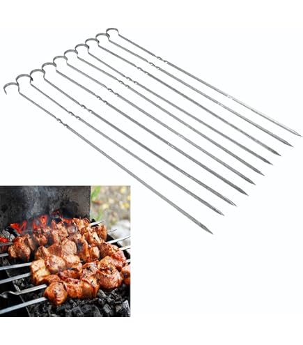 Amestar Spiedini Per Barbecue In Acciaio Inox – 12 Pezzi, 60 Cm, Con Manico In Legno Antiscivolo, Riutilizzabili - 4
