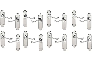 Golden Grace 8 Pairs of Epsom Design Victorian Scroll Handle on Shaped Backplate Door Lever Latch Premium Door Handle Polished Chrome