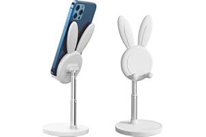 nediea Niedlicher Hasen-Handyhalter, Schreibtisch-Handyhalter, höhenverstellbarer Telefonständer, kompatibel mit den meisten Handys oder Tablets (10,2 - 25,4 cm) (weiß)