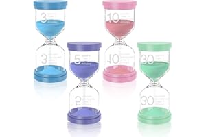 BLUVAST Clessidra Bambini, Clessidra 3/5/10/30 Minuti, Timer in Vetro,Timer per Spazzolini,da Bambini Che Giocano in Aula Kitchen Office Decoration（4 Pezzi）