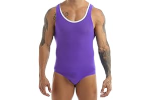 dPois Men's One-Piece High Cut Thongs Leotard Wrestling Singlet Tank Top Bodysuit Jumpsuit