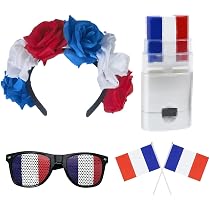 LES COTILLONS D'ALSACE Hawaiian Flower Necklace 30 cm Blue White Red Supports France Tricolor Adults or Children Decoration Garland Flag