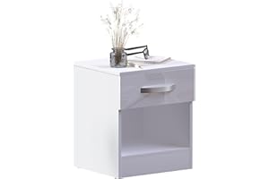 Vida Designs High Gloss 1 Drawer Bedside Rectangular Nightstand Cabinet, White, 36 cm D x 40 cm W x 47 cm H