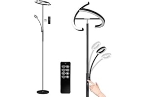 ‎STEO Anten KAKA|Stehlampe LED Dimmbar|Schwarz Stehleuchte 20W mit flexibler 7W Leselampe| Modern deckenfluter mit fernbedienung mit 4 Farbtemperatur für Wohnzimmer, Schlafzimmer, Büro, Hotel