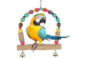 HFFHEER Vogelschaukel Hängendes Spielzeug Papageienspielzeug Hängendes Holz Vogel Kauen Barsche Papagei Kauen Schaukel Spielzeug für Vogel Aras Nymphensittiche Sittiche Afrikanischer Graupapagei