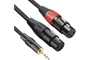 JOMLEY Doble Hembra XLR a 3,5 mm Y-Divisor Cable, Desequilibrado XLR Hembra a 1/8 pulgada Mini Jack TRS Estéreo Auxiliar Interconexión Audio Micrófono Breakout Parche Cordón - 2 Metros