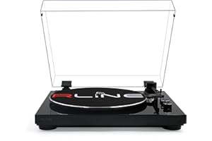 RLINE - Giradischi Vinili Bluetooth Nero Lucido, Lettore Vinili 33 e 45 Giri, Piatto 12" con Bordo Cromato, Piedini Antivibrazione, Cartuccia Magnetica AT3600, Pre-amplificatore Attivabile