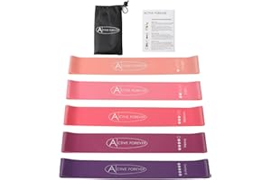 ACTIVE FOREVER Juego de bandas de resistencia, banda de asistencia para dominadas, paquete de 5 niveles de resistencia diferentes, banda elástica para yoga y estiramiento muscular