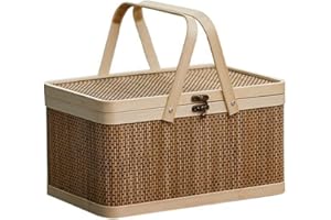 Tagtight Natural Weidenkorb mit Groß, Geschenkkorb Geflochten, Brotkorb aus Bambus, Groß Einkaufskorb Aufbewahrungskorb für Snacks, Brot & Picknick, Geflochtener Wicker Herbsterntekorb