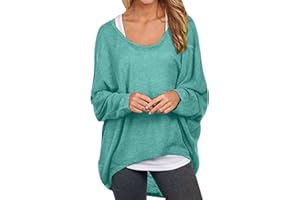 GENERIC Pull Col Rond Femme - Femmes Manches Chauve-Souris Pull Hauts épaules dénudées Ample surdimensionné Pull Ample Chemises décontracté t-Shirt Chemisiers Pulls Molletonnés Cool pour Femmes