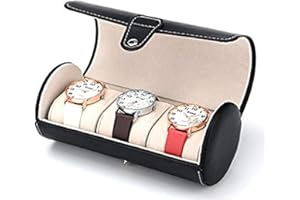 AUTOARK Leather Roll Traveler's Watch Storage Organizer for 3 Watch and / or Bracelets,Black,AW-006