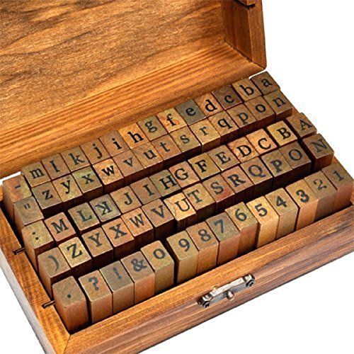 Beelfast 70-tlg. Holz Gummi Stempel Set Box Holz Stempelset Alphabet Buchstaben Stamp Letters - 5