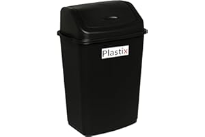 Plastix High Grade Plastic Black Swing Flip Top Waste Rubbish Kitchen Bin Dustbin (30L 30 Litre Large)