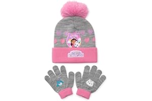 DREAMWORKS GABBY'S DOLLHOUSE Gabby’s Dollhouse Girls Hat & Gloves Set – Official Kids Beanie & Gloves Winter Warm Knitted Acrylic Knitwear – Cosy Outdoor Clothing Gift for Ages 3-7 Years