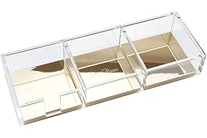 Dany Marcus - Organizer da scrivania in materiale acrilico trasparente con dettagli dorati, 3 scomparti
