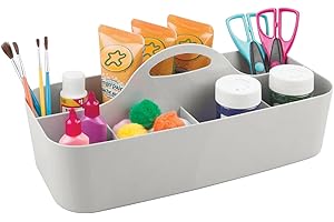 ‎MDESIGN mDesign tragbare Aufbewahrungsbox für Bastelbedarf – Aufbewahrungskorb für Bastelsachen – Ordnungssystem mit Griff als Stifteköcher, Pinselbox oder für Nähzubehör – hellgrau