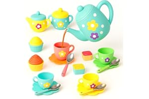 Toyana 22 PCs Kids Tea Set for Girls, Pretend Play Tea Party Playset, Realistic Teapot, Cups, Plates & Cupcakes Kitchen Accessories, Afternoon Role Play Birthday Gift Toy Set For Children Ages 3+ Year