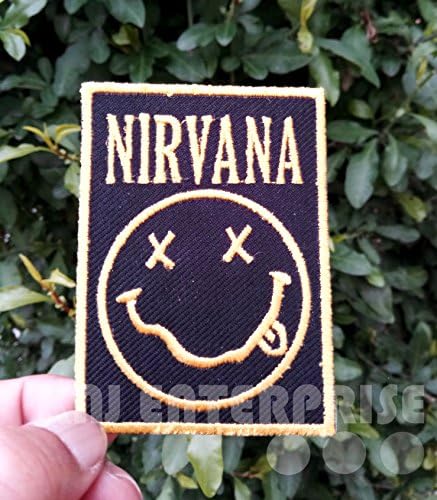 Nirvana Patch | Rock Band Music Smiley | High Quality | Iron on Sew on Embroidered Patch | Iron badges for Clothes | Size: 9cm x 6cm