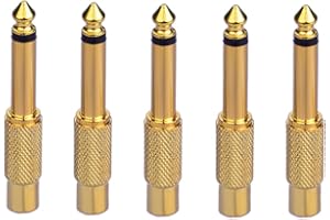 EIGHTNOO Adattatore RCA Jack 6.3 Placcati Oro, 5 Pezzi Adattatore Audio Connettori RCA Femmina a Jack Maschio 6.35mm (1/4 di Pollice) Mono per Mixer, Microfono e Amplificatori