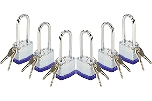 SEPOX 6 Pcs Pack Keyed Alike Padlock, 40MM 1-9/16" Enforced Lockbody, 60mm 2-3/8" Long Shackle, Heavy Duty Laminated Steel Padlock Great for Gate, Shed, Toolbox, Locker, Fence (12Pcs Same Keys)