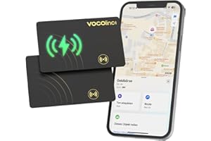 VOCOlinc Wiederaufladbar Wallet Tracker Karte 2 Pack, Ultra Thin 1.6mm Air Tag Card Funktioniert mit Apple Wo ist? APP (Nur iOS), Bluetooth Item Finder für Reisepässe/Koffer/Taschen/Geldbörse