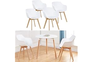 H.J WeDoo Pack de 4 Sillas de Comedor Estilo Nórdico Sillón Escandinava con Las Piernas de Madera de Haya Maciza, Dimensiones: 50 * 46 * 79cm, Blanco