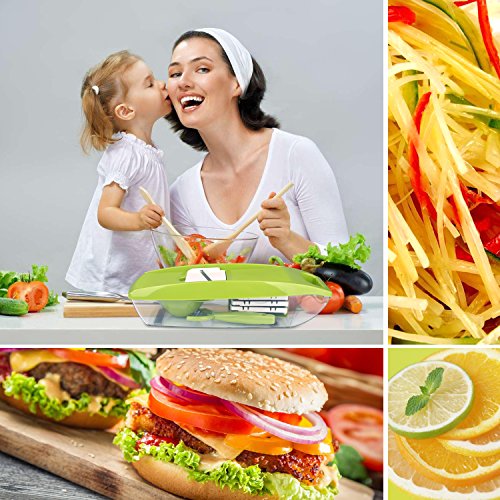 Gemüsehobel, AUKUYEE Mandoline Gemüsehobel Mandoline Slicer Nahrung Gemüsehobel Julienne Schneidegerät Gemüse Reibe Schneider Frucht Zerhacker Würfler 5 Edelstahl Klingen Container Schäler Schneidegerät Zwiebel Halter Reinigung Pinsel Multi-funktional Anpassbar - 5