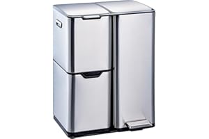 KITCHEN MOVE Poubelle de cuisine à pédale tri sélectif recyclage 60L(13+17+30L) HAJA en acier Inox avec seau
