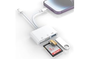 ROCKETEK Lecteur de Carte SD pour iPhone/iPad, Adaptateur de Lecteur de Carte SD TF Micro SD Lecteurs de Cartes mémoire pour Micro SDXC, SDHC, SDXC, Cartes SD, Disque USB, pour iPhone 16/iPhone 15/iPad