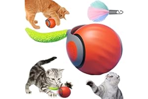 Poxtedsr Balle de Jouets interactifs pour Chats d'intérieur, Jouet Interactif pour Chien et Chat, Balle Roulante Automatiqu avec Queue Duveteuse (Orange)