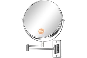 Gospire 9" Large Size Wall Mounted Makeup Mirror with 1X/10X Magnification, Double-Sided 360° Swivel, Chrome Polished Extendable Shaving Bathroom Wall Mirror for Men and Women