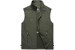 HAOLEI Men's Gilet Safari Hiking Outdoor Waistcoat Jacket Sleeveless Coat Water Resistant Jackets Breathable Running Sports Vest Lightweight Multi Pocket Working Fishing Hunting Hiking Gilets Quick Dry Top