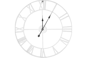 Shoze Roman Numerals Wall Clock 60CM Vintage Large Metal Wall Clock Round Silent Battery Operated Wall Clock Big Hanging Clock for Living Room Bedroom Kitchen Decor Cafe Hotel Office (White)