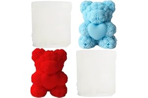 Fahibin 2Pcs Rose Bear Shape Candle Mold, Rose Bear Candle Mold for Epoxy Resin Silicone Teddy Casting Mould for DIY Aromatherapy Wax Candle Soap
