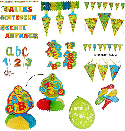 XL Set - SCHULANFANG - Girlanden & Deko - " Schultüte & Zuckertüten " - Kinder / Partykette - Wimpelkette - Party - Schuleinführung Schule - Schulbeginn Fest Schulbeginn Deko Wimpel - Schulkinder - Mädchen & Jungen - Schule Dekoration - Einschulung - Buchstabengirlande - Buchstabenkette - Partygirlande - Banner Fahnen - Dekogirlanden